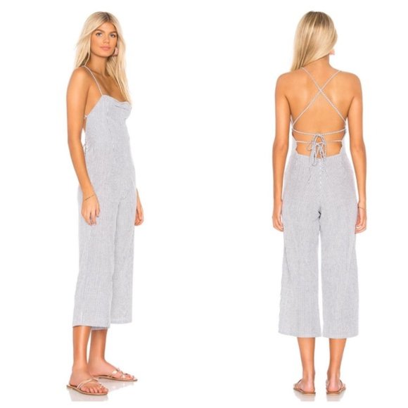 Blue Life Planet Seaside Pinstripe Jumpsuit Size XS - Picture 2 of 5